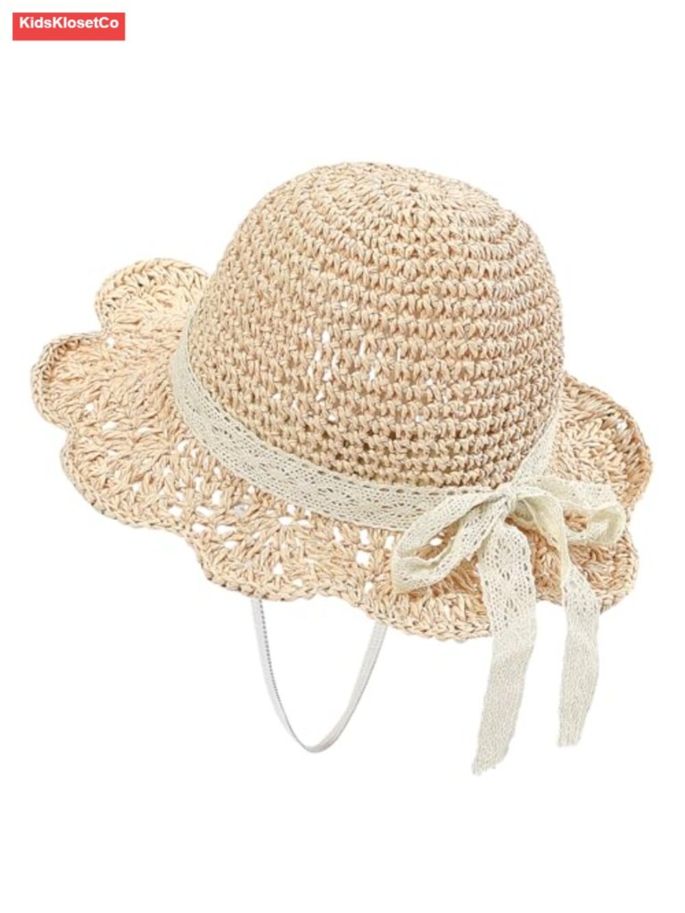 Baby Girls Straw Sun Hat Wide Brim with Lace Bow Adjustable Toddler
